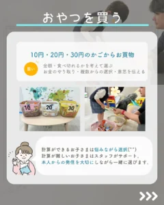 社会性を育むライフスキルトレーニング。買い物体験やおやつの時間のルール学習